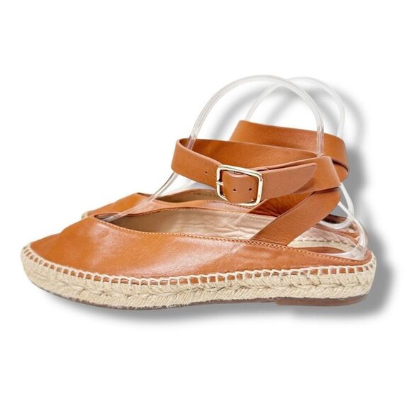 Stuart Weitzman Toga Cognac Brown Leather Ankle Wrap Espadrille Women’s Size 7 M - Picture 3 of 13